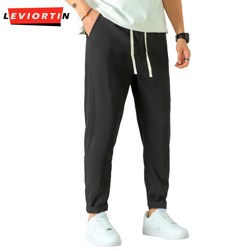 2024 Summer Simple Suit Pants Men Business Casual Straight Leg Pants Chic Solid Color Slim Drawstring Trousers