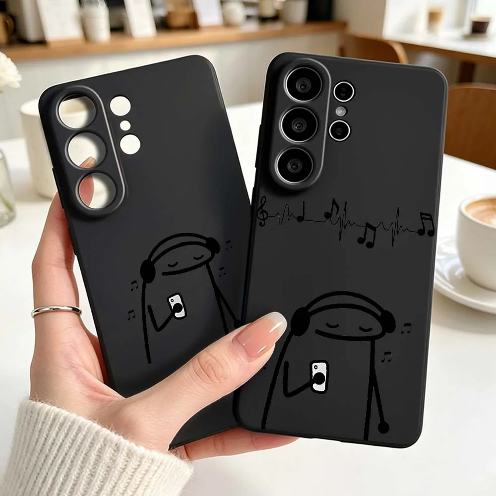 Music Line People Pattern Phone Case For Samsung Galaxy S26 S25 S24 S23 S22 S21 S20 Pro Ultra Plus FE Black Silicone Cover
