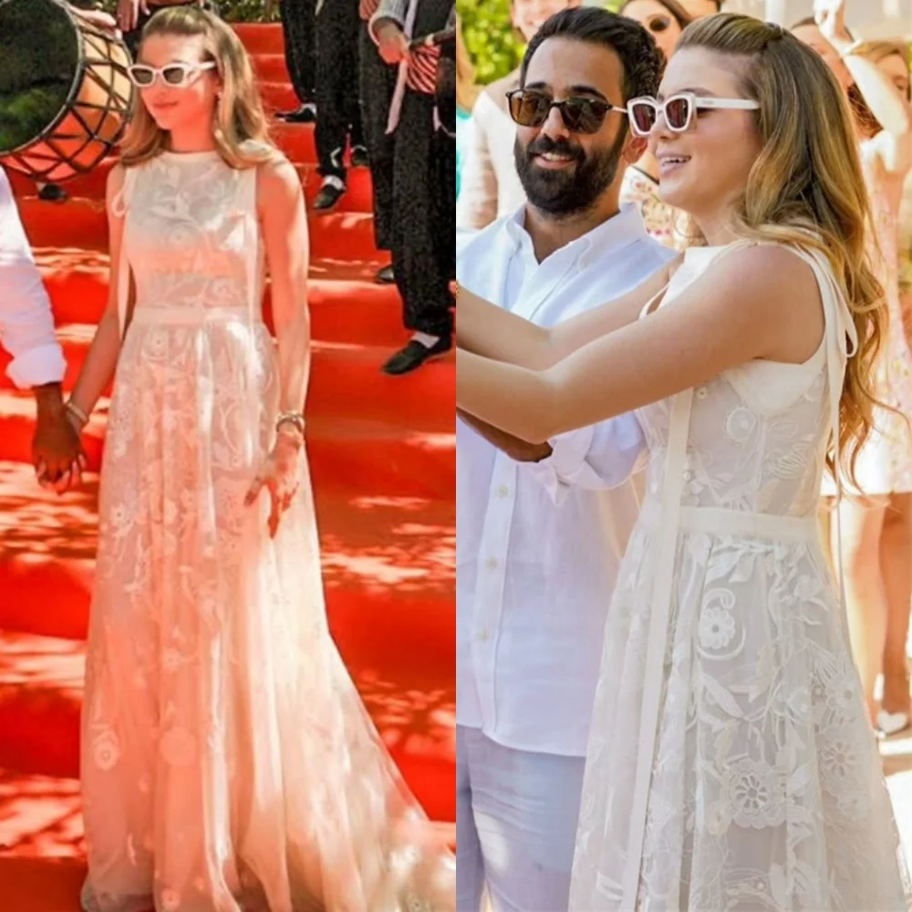 

Customized High Quality White Tulle Bridal Gowns Simple Crew Neck Cap Sleeve Wedding Dress Chapel Train Vestido De Novia