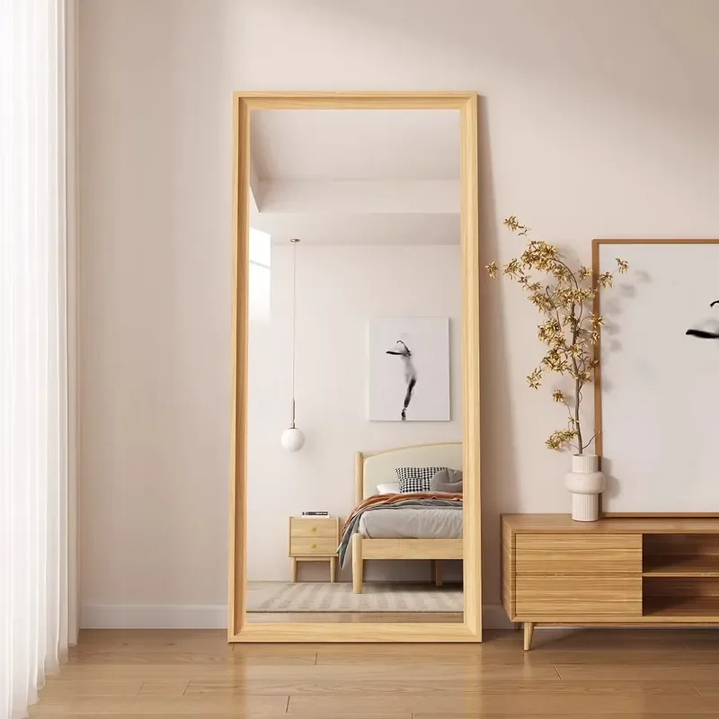 Wooden Full Body Mirror Large Decorative Floor to Ceiling Glass Dressing Mirror for Bedroom Living Room