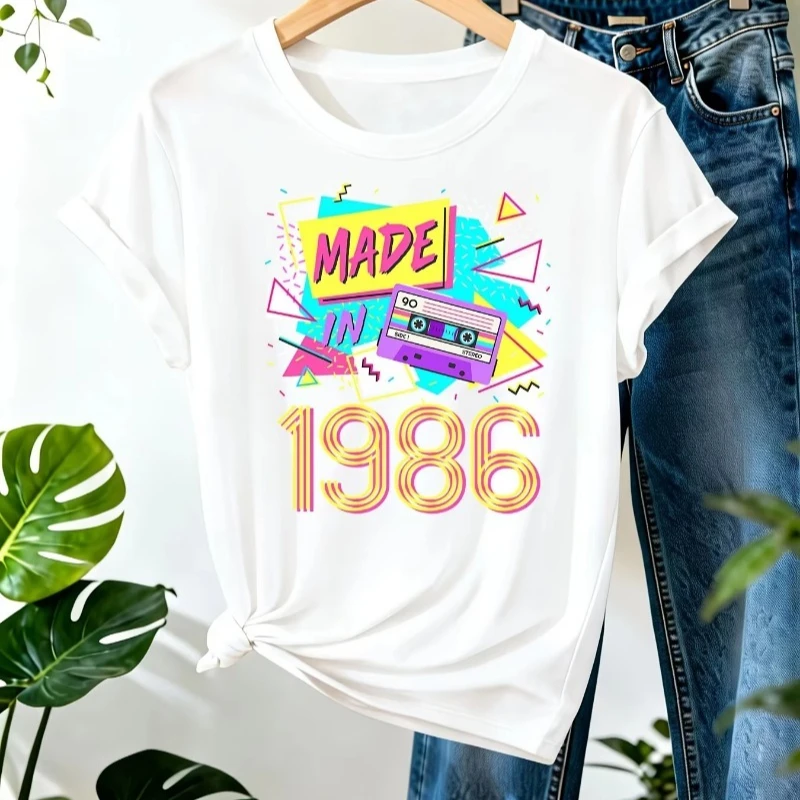 เสื้อยืดลายกราฟิกสไตล์เรโทรยุค - Women Fashion 80S บทวิจารณ์และราคา