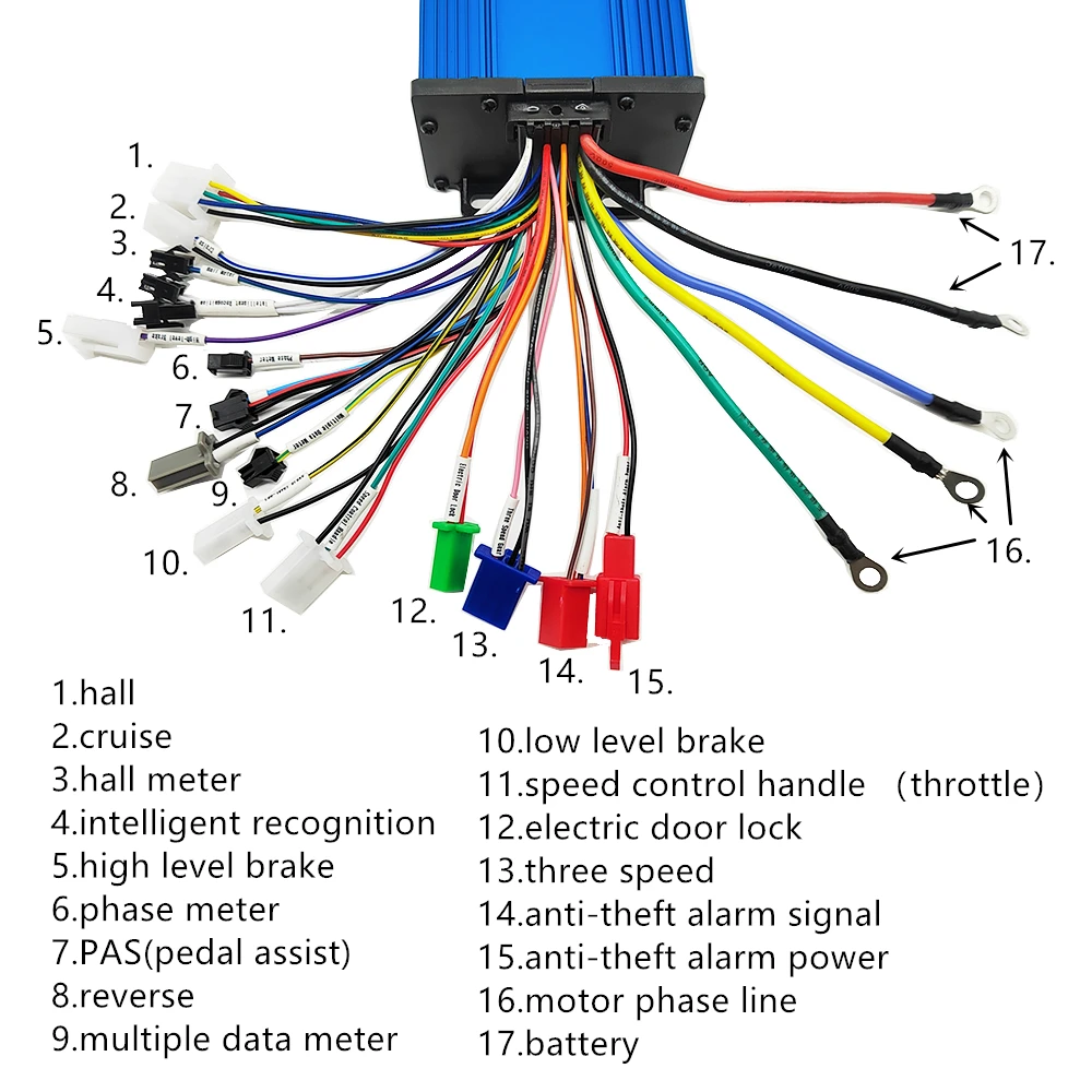 Controlador Universal sin escobillas para patinete eléctrico, Motor de velocidad de bicicleta eléctrica, 36V, 48 V, 60V, 64V, 72V, 1000W, 2000W, 15