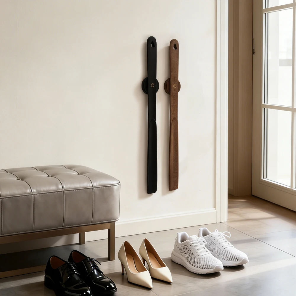 

Magnetic Beech Wood Shoe Horn 19.69in - Easy Wall Mount Base, Natural Solid Wood Shoe Puller for Home Storage