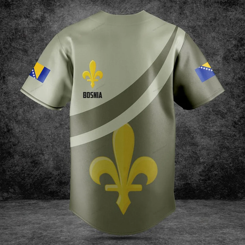 Custom Name Bosnia Flag Lily Graphic Olive Shirt Summer Casual Men's Fashion Streetwear Baseball Team Jersey Short Sleeve Tops
