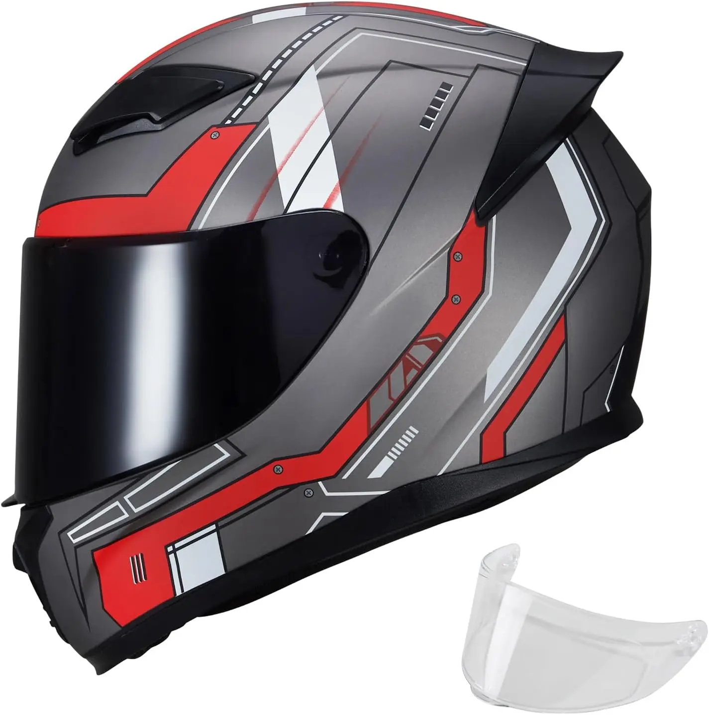 

Full Face Helmet Black Motorcycle Motorbike Street Bike Racing Helmets for Adults WS-607 DOT Approved (Red Mecha S)