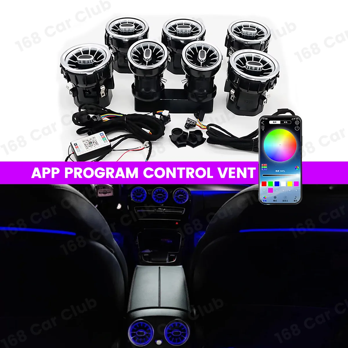 

LED Vent 256 Colors APP Controls For Mercedes Benz W205 W213 X253 W177 W118 W117 W176 X156 W222 RGB Turbo Air Outlet Nozzle Lamp