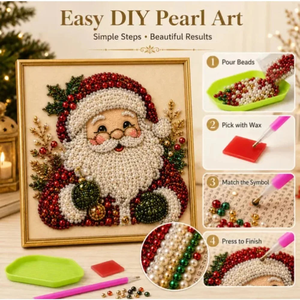 DIY Perlenkunst-Malset Weihnachtsmann-Rahmen Weihnachts-Wanddekoration Handgemachtes Perlenkunst-Bastelset für Erwachsene Weihnachtsgeschenk – Detail 3