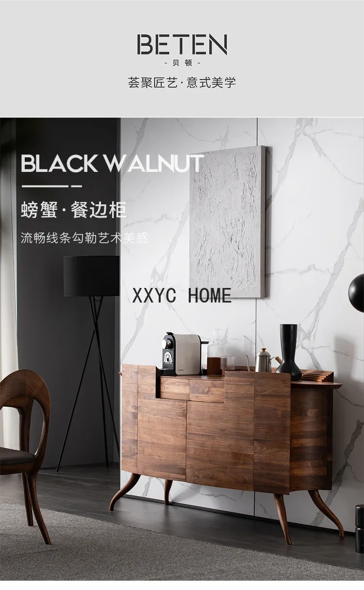Black Walnut Wood Sideboard Cabinet Living Room Wall Chair Type Light Luxury Entrance  Tea Cabinet