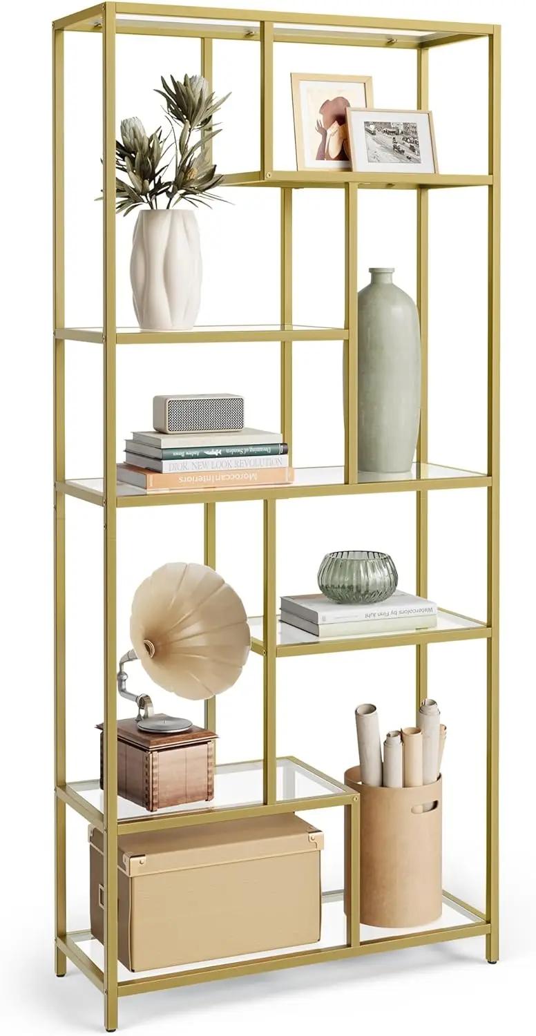 

Bookshelf, 6-Tier Tall Bookcase, Display Shelf, Plant Stand, 11.8 x 31.5 x 70.9 Inches, Tempered Glass, for Study, Office