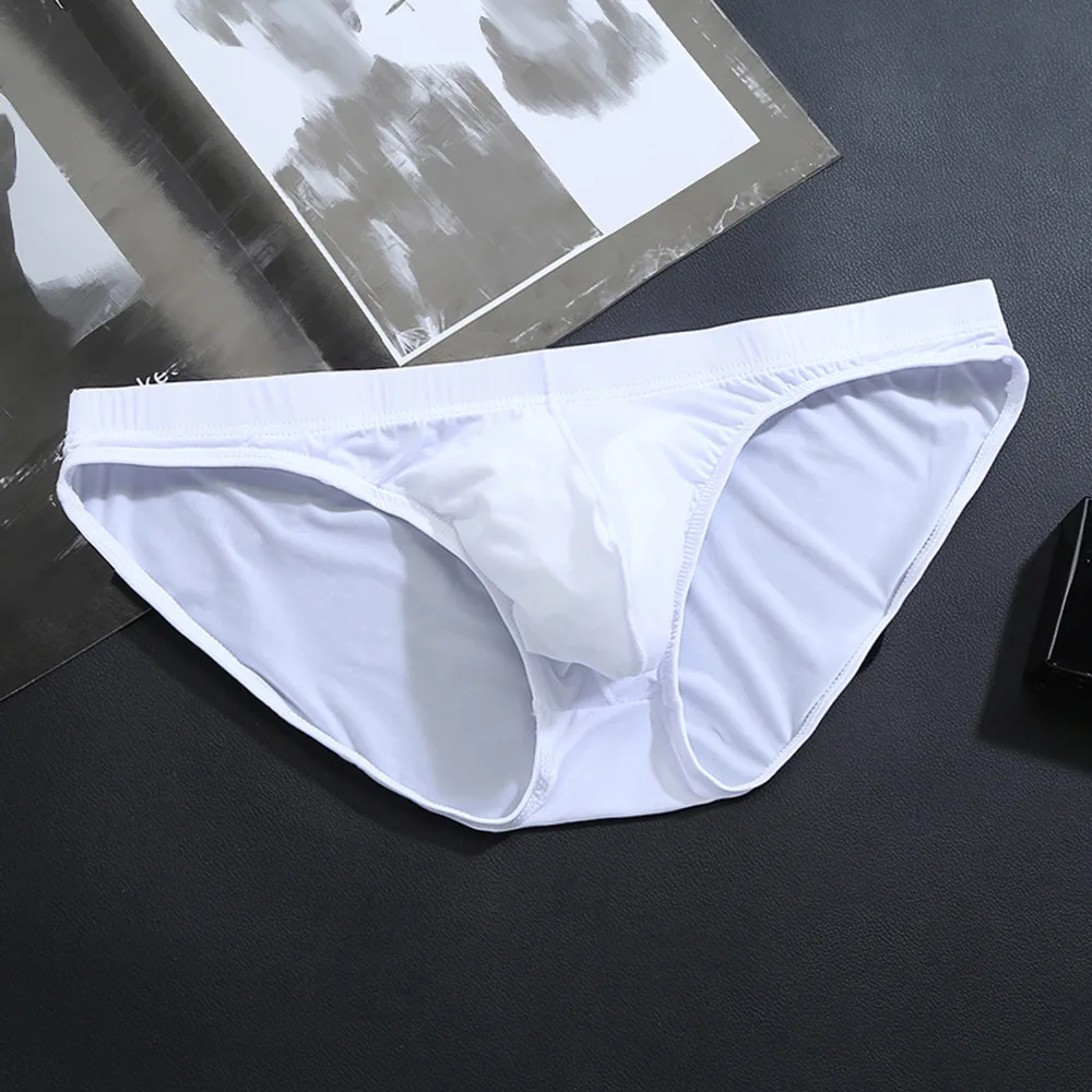 Ice Silk Briefs for men Seamless underpants Sexy Transparent panty U Convex Pouch Underwear Low Waist Panties Adult lingerie new
