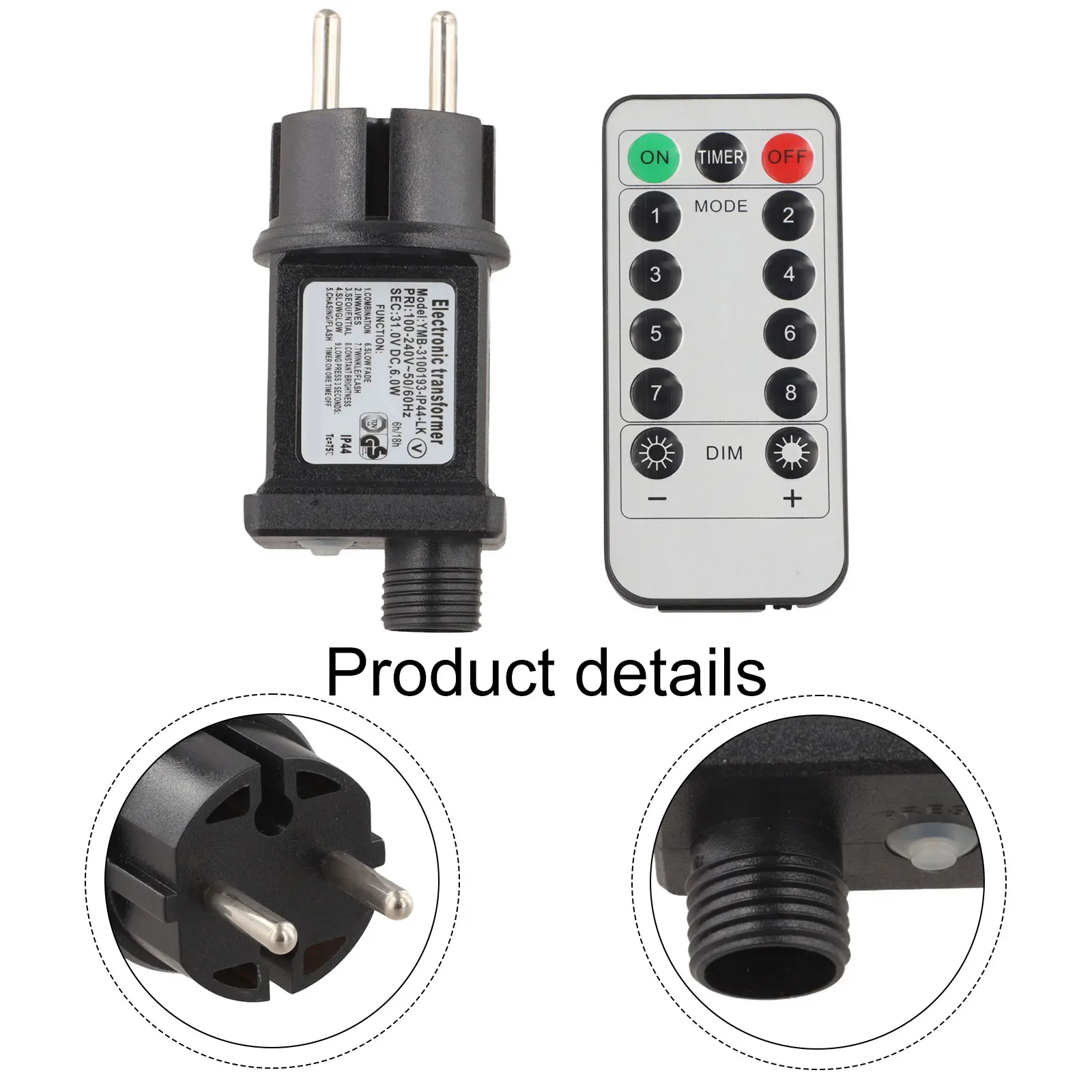 8 Lighting Functions Transformer Color White LED Power Supply 4 Brightness Levels 6-Hour Timer 8 Lighting Functions
