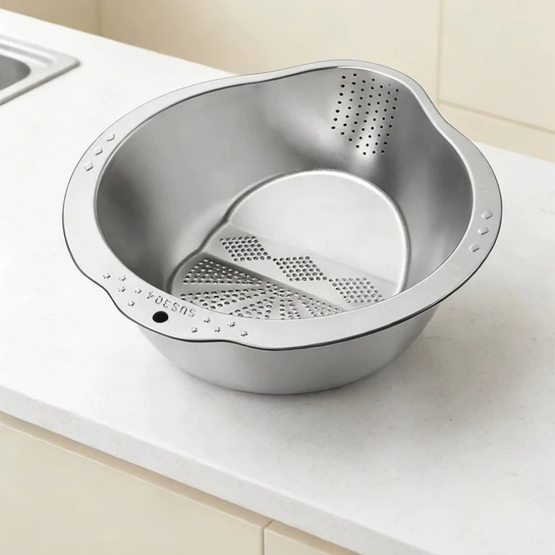 

LMM stainless steel drain basket vegetable basin fruit filter rice washing artifact kitchen household