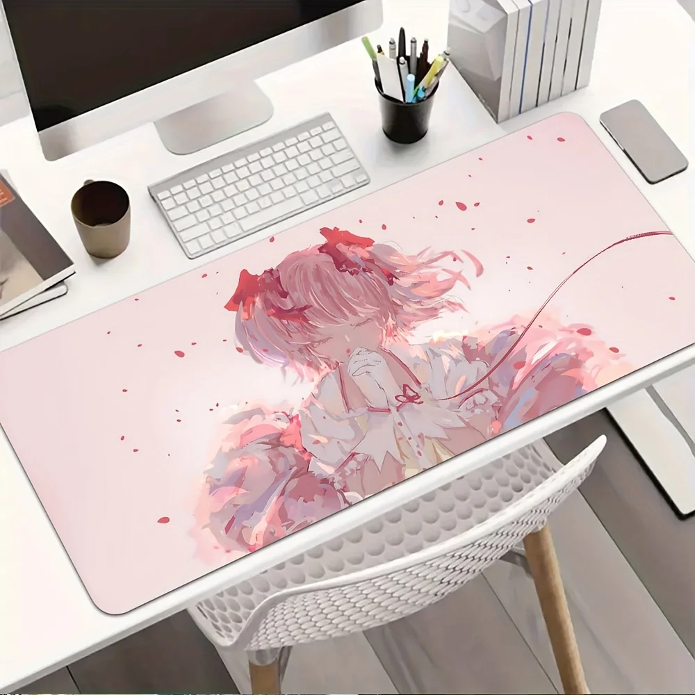 

1pc Pink Magical Girl Gaming Mouse Pad, Non-Slip Office Desk Mat, Petal Aesthetic with Red Bows, Water-Resistant Keyboard Pad