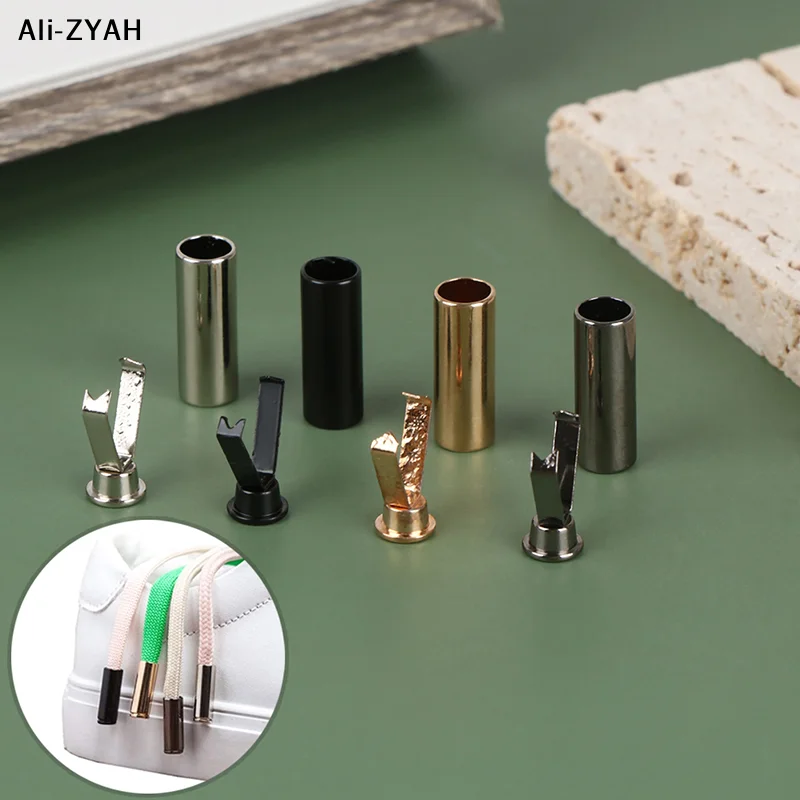 【Z】10Pcs Metal Aglets Shoelace Cylindrical Tips Head Tip Protector Card Rope Buckle For Clothing Sweater Hat Rope Head Buckle