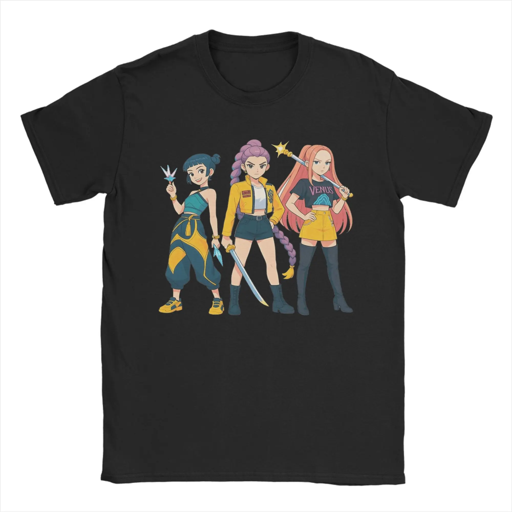 

Cool Kpop Demon Hunters Movies Huntrix Girls Rumi Zoey Mira T-Shirt Men Cotton T Shirt Short Sleeve Tee Shirt Unique Clothes