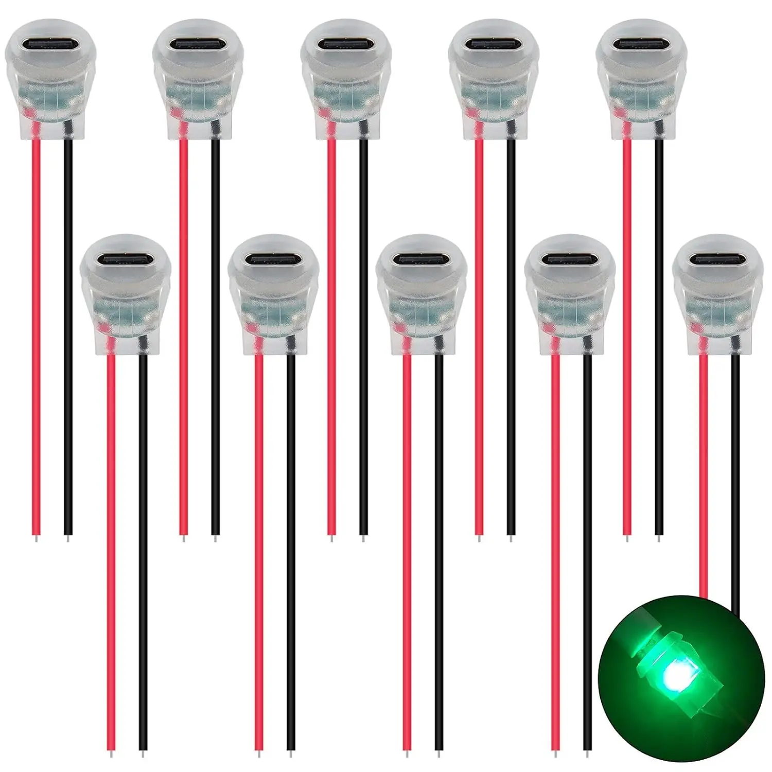 10PCS Newly Upgraded LED USB-C Connector Type-C Female Chassis 2 Pin Socket Connector Waterproof Jack Female Charging Port