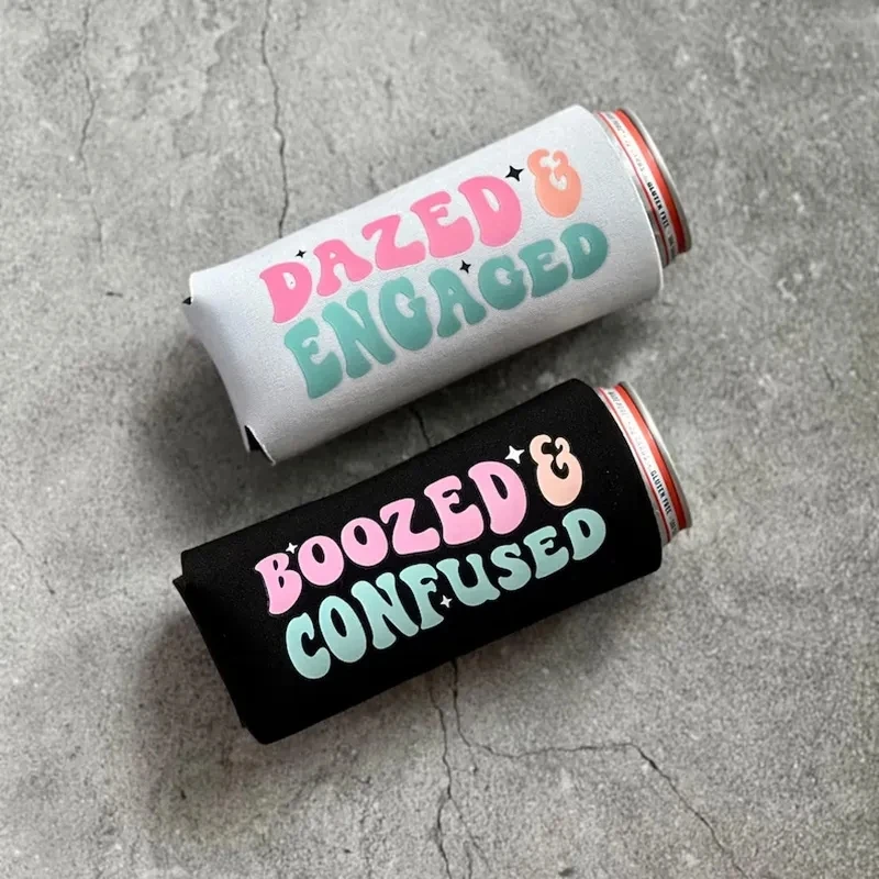 Dazed & Engaged Can Cooler retro Pool Beach Bach weekend girls trip bachelorette party Bridal Shower bride to be Bridesmaid Gift