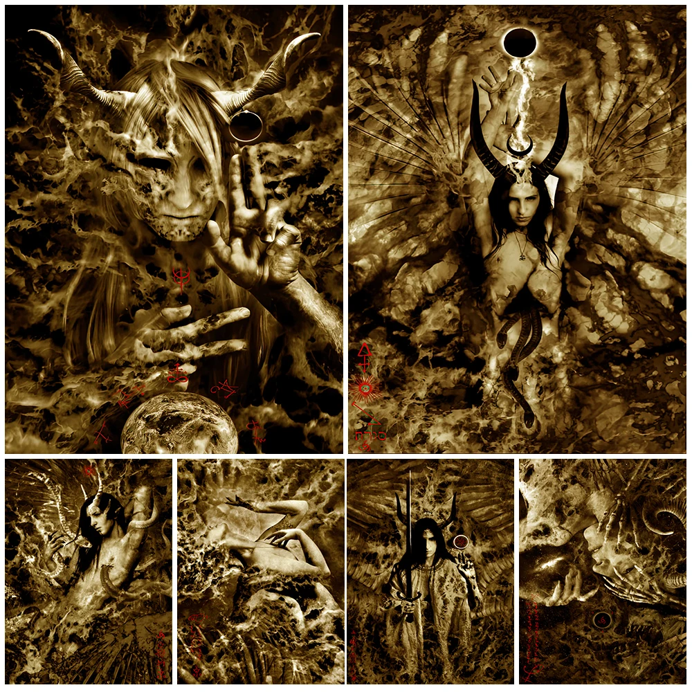 Gothic Pagan Devil Witchcraft Worship Vintage Wall Art Canvas Painting Art Of The Demon Retro Poster And Print Home Decoration
