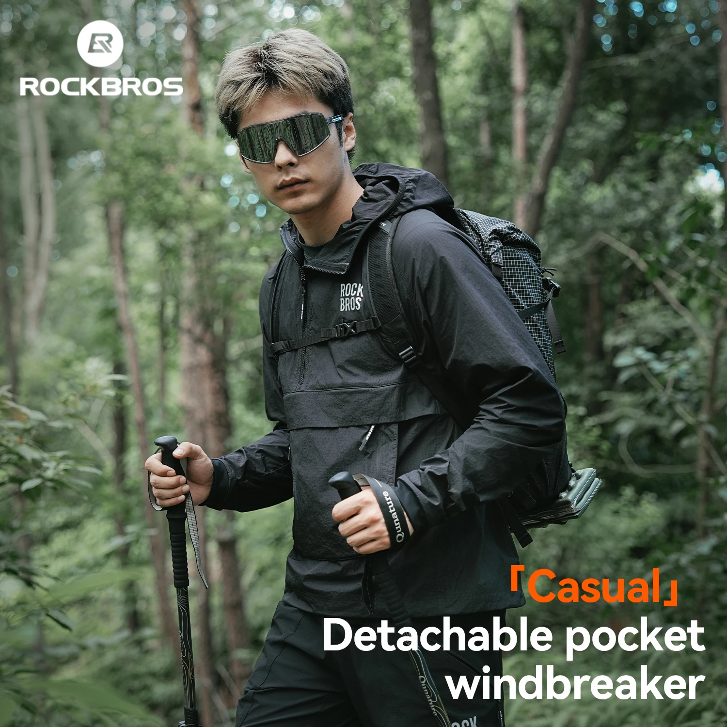 ROCKBROS Cycling Waterproof Jacket Casual Detachable Pocket Windbreaker Breathable Bicycle Clothes Windproof Outdoor Clothing