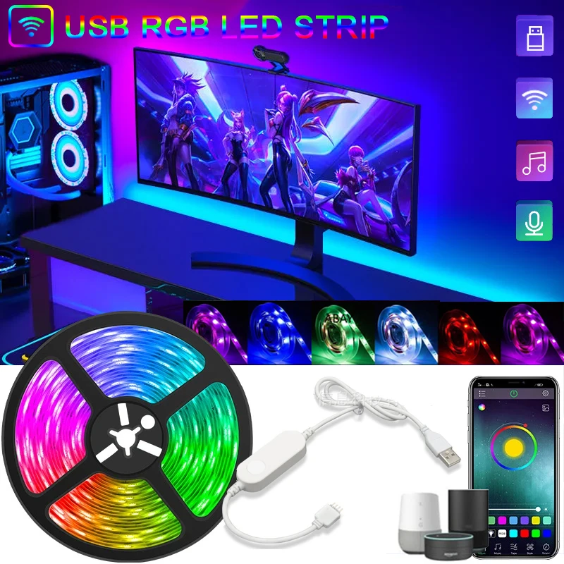 Tuya smart usb led strip light wifi tv tira strisce led DC 5V 5050SMD controller APP colorato luces luci natalizie decorazione