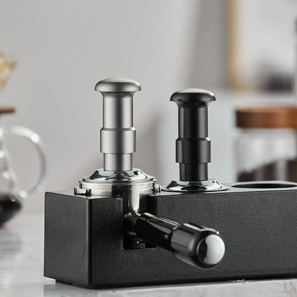 51/53/58mm Double Spring Loaded Coffee Tamper Stainless Steel Ripple Base Coffee Impact Tamper Constant Pressure Adjustable