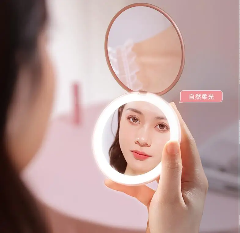 

wireless charger portable led makeup mirror USB Chargeable Two-side Folding Makeup Mirror with LED Light Cosmetic Mirror