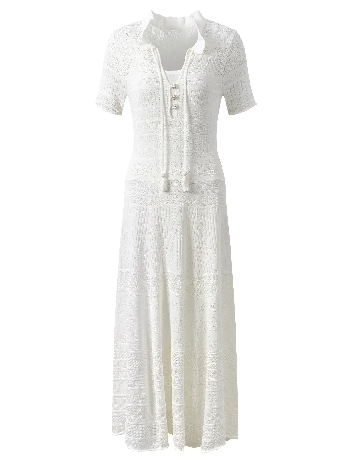 

Elegant Knitted Short Sleeve Dress V-Neck Hollow out Strap Dress Summer 2026 Fashionable Inner Wear Dress for Ladies