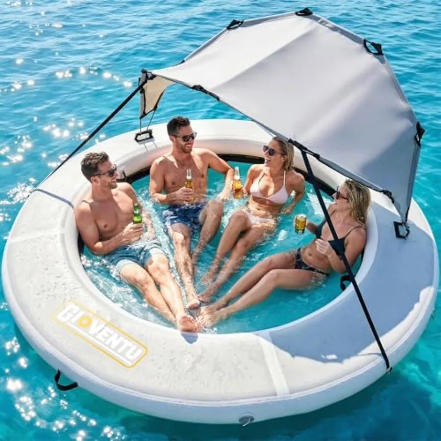 

Надувной водный гамак 8 футов для озера, плавающий плот для взрослых, грузоподъемность 660 фунтов, надувной круг для отдыха от солнца с охлаждающей сеткой в центре, съемный чехол