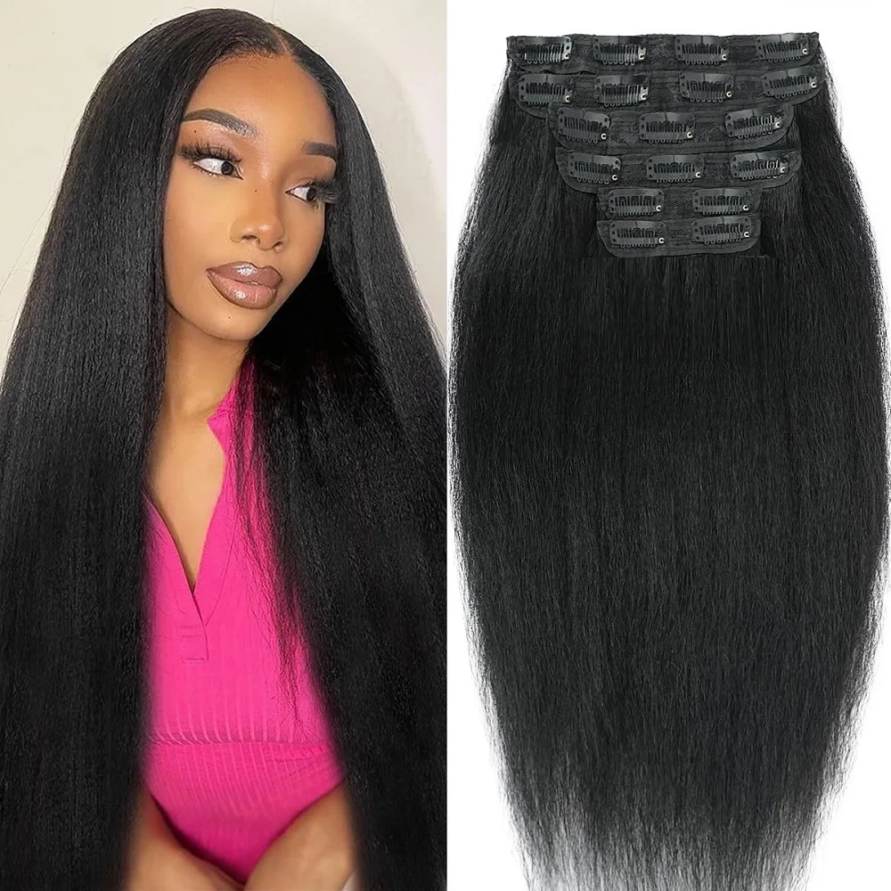 

Натуральные черные человеческие волосы Remy, заколки для наращивания волос, бесшовные заколки для наращивания волос, человеческие волосы, кудрявые прямые, 100 г, 8 шт.