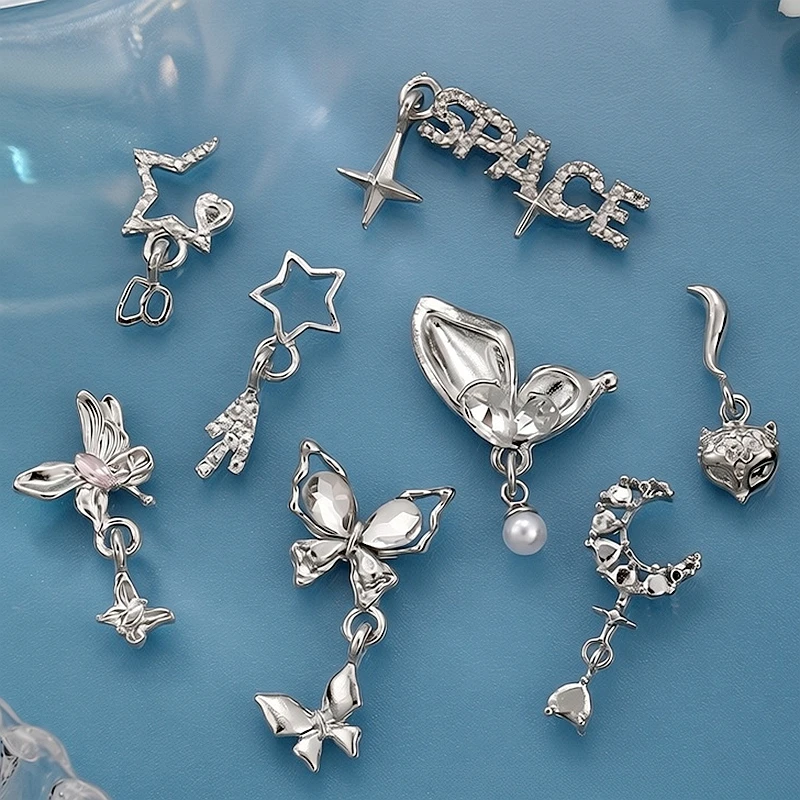 10Pcs 3D Luxury Alloy Moon Stars Pendant Nail Charms Rhinestone Butterfly Accessories For Nails Decoration Manicure Supplies