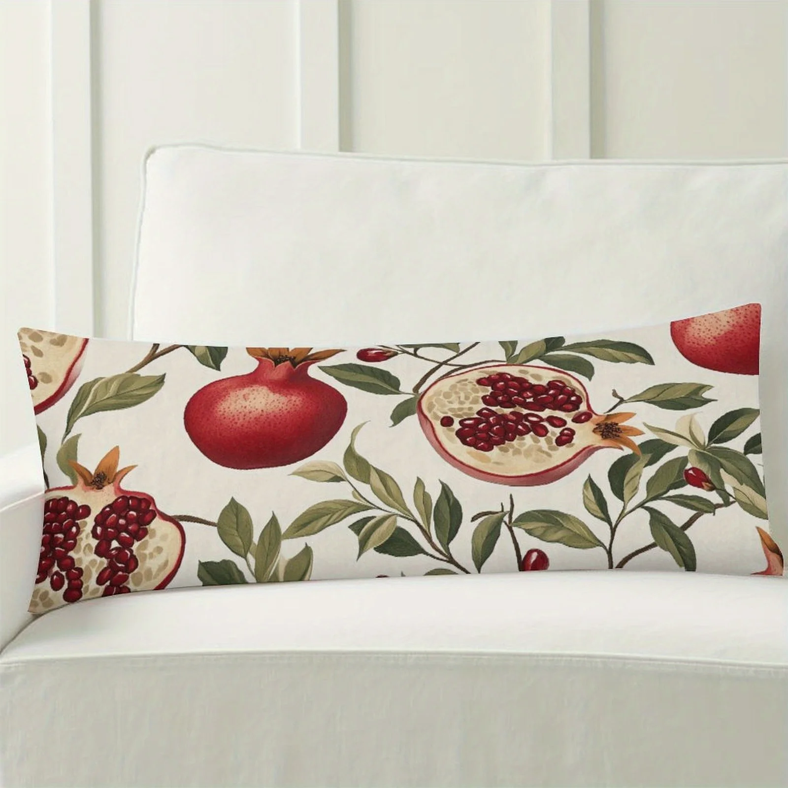 Pomegranate Pattern Themed Pillowcase, Fashionable Long Fluffy Bolster Pillow Cover, Soft Decorative Double-Sided Printed Large