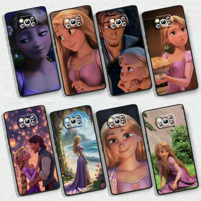 Disney Tangled Pretty For Xiaomi Poco X6 X5 X4 X3 F4 F3 NFC M6 M5 M4 GT S Pro 4G 5G C65 Black Soft Phone Case