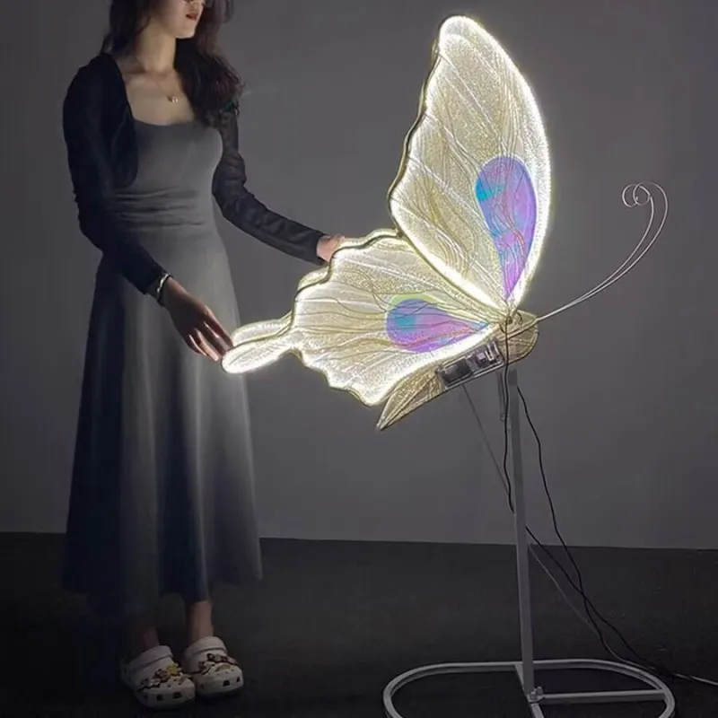 Iron art electric intelligent dynamic luminous butterfly wedding hall props air wings mall performance party decora pendant wedd