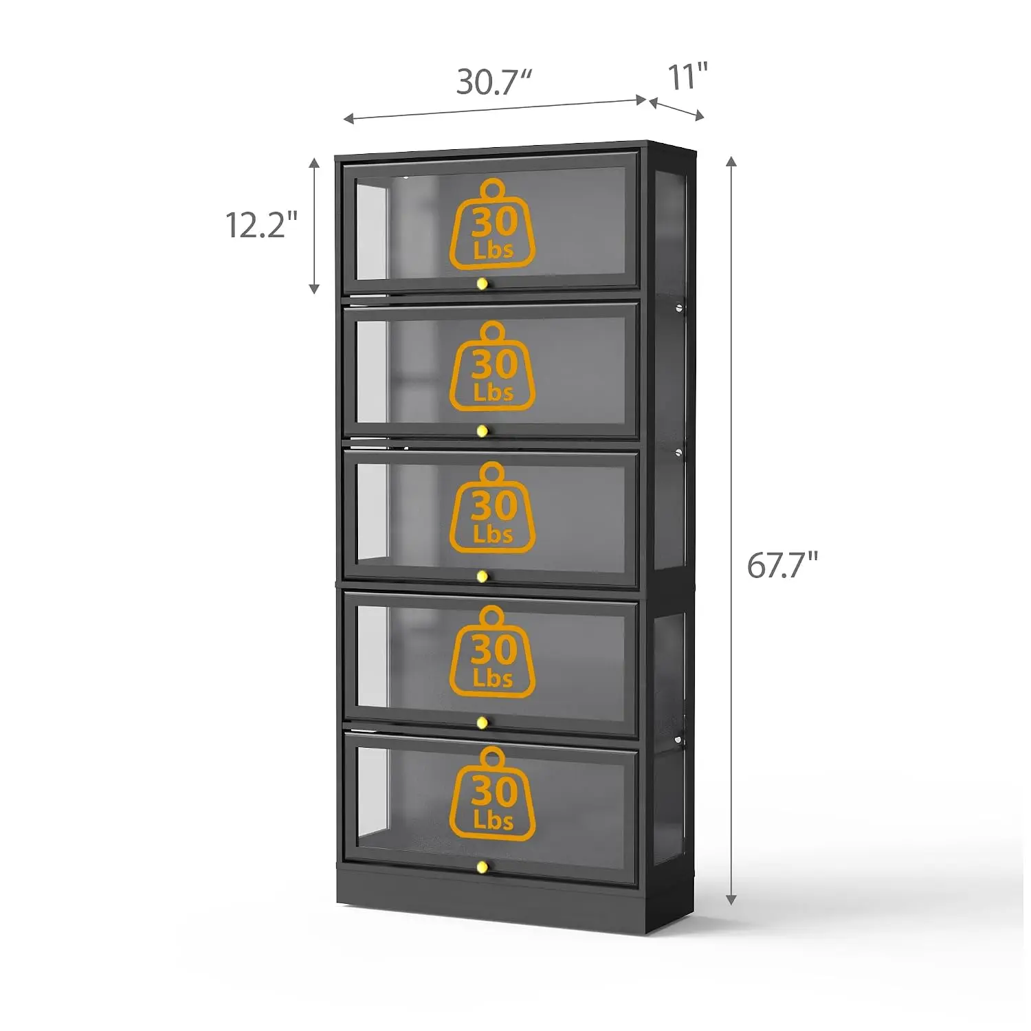 5-Tier Acrylic Door Display Cabinet With LED Lighting For Collectibles Toys Storage Shelf Rack, Black, Customized