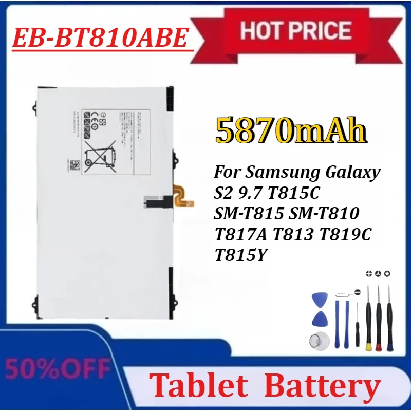 

Upgraded EB-BT810ABE 5870mA Tablet Battery for Samsung Galaxy S2 9.7 T815C SM-T815 SM-T810 T817A T813 T819C T815Y