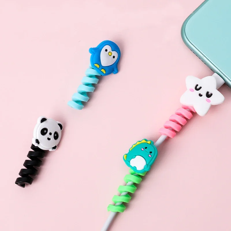 1Pc Cartoon Spiral USB Protector Charging Cable Saver Silicone Bobbin Winder for CellPhone Organizador Cable Phone Accessories