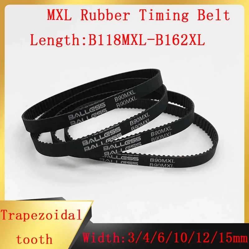 

Black Rubber MXL Trapezoidal Tooth Synchronous Timing Belt Pitch 2.032mm Width 3/4/6/10/12/15mm Models B118MXL~B162MXL