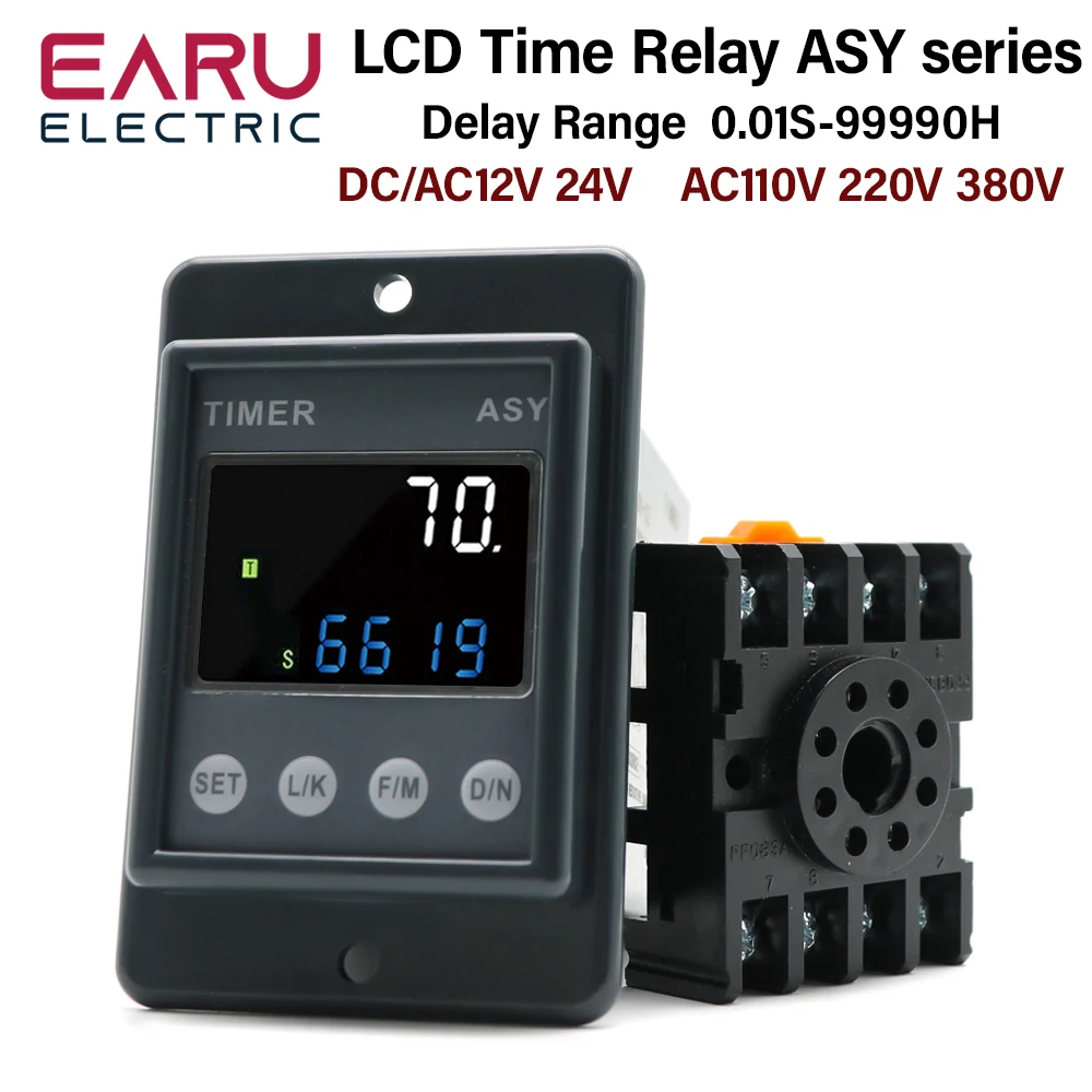 

New ASY Series Time Relay DC/AC12V 24V AC110V 220V 380V Precision Programmable Timer Delay Relay 0.01S-99990h With Socket Base