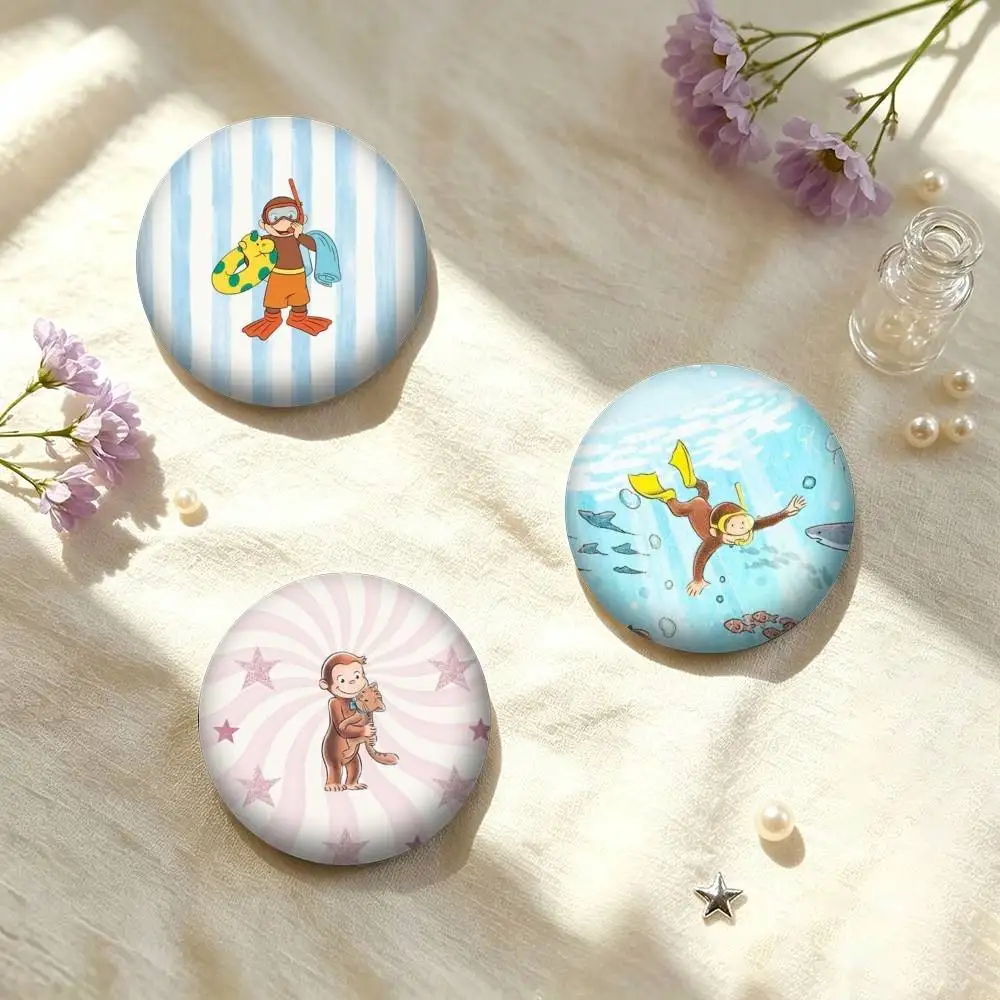 Cartoon  Cute Curious George 25mm 32mm 44mm 58mm 75mm Brooches Badges Pins for Accessories Gift
