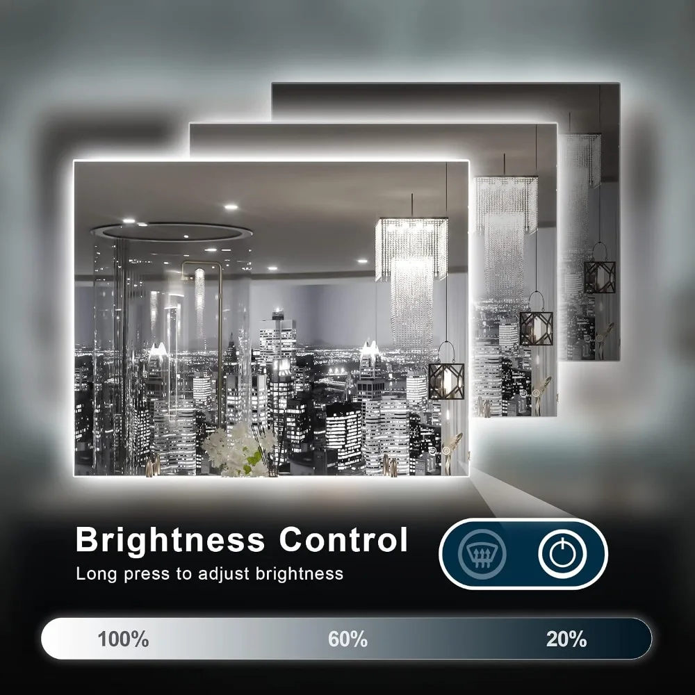 LED Bathroom Mirror 40x32 Anti-Fog Dimmable CRI90+ Touch Waterproof
