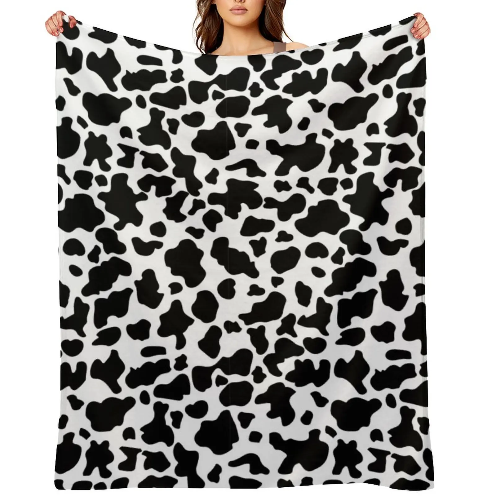 

Black and White Cow Print Throw Blanket Flannels Vintage Cute Plaid Luxury Designer Blankets