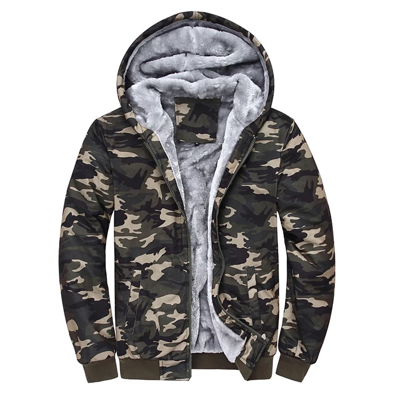 Prowow New autumn and winter men's clothing with velvet camouflage hoodie, trendy men's British plus plus size slim fit jacket