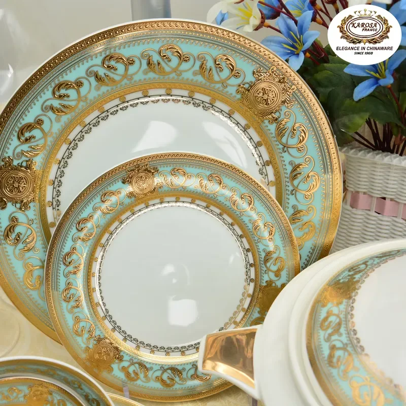 KAROSA Embossed Gold Handmade High Grade China Dinnerware Sets-Vintage Royal Style for Home Hotel &