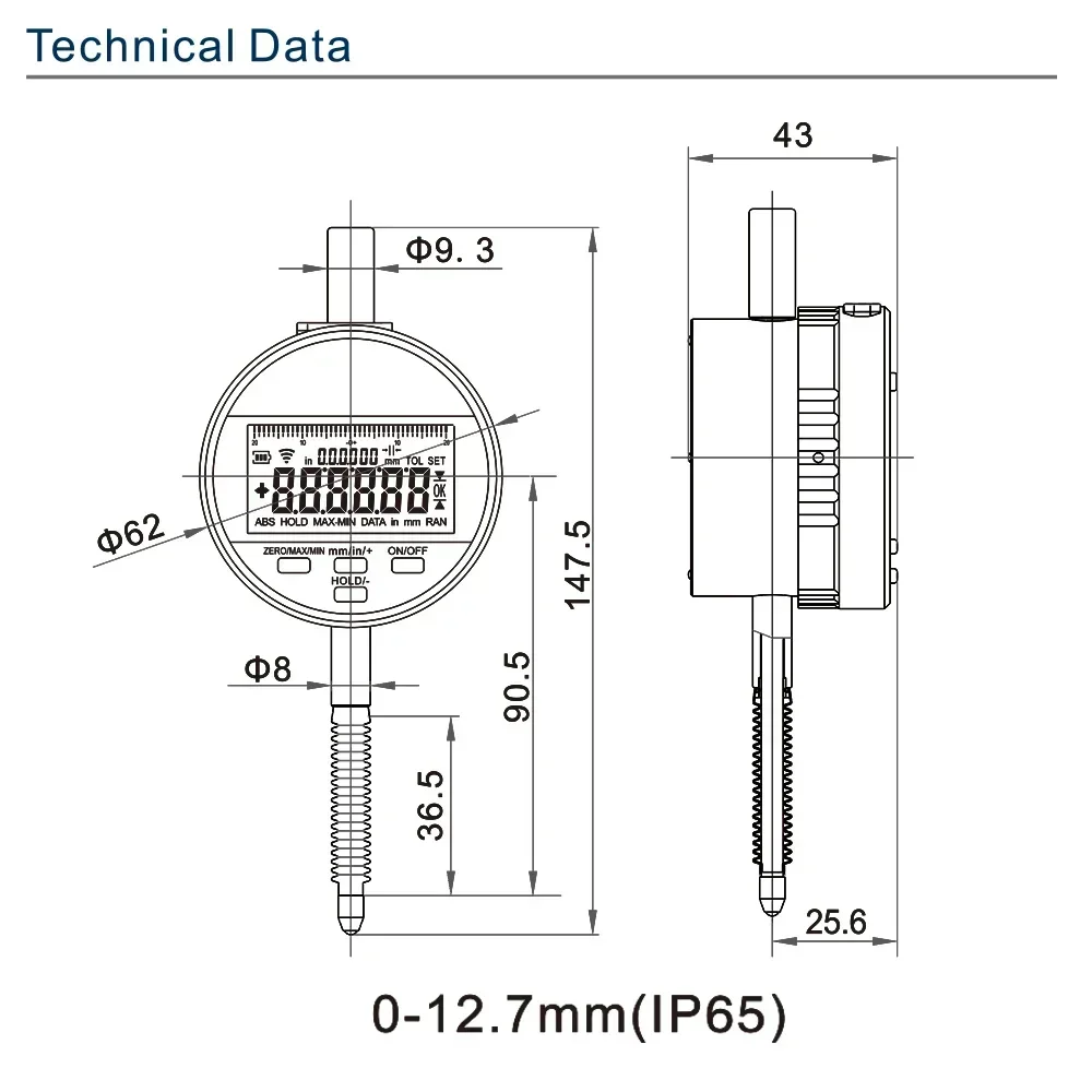 SHAHE IP65 DIgital Indicator 0-12.7mm With Resolution 5μm Electronic Micrometer Metric Inch Dial Indicator Gauge