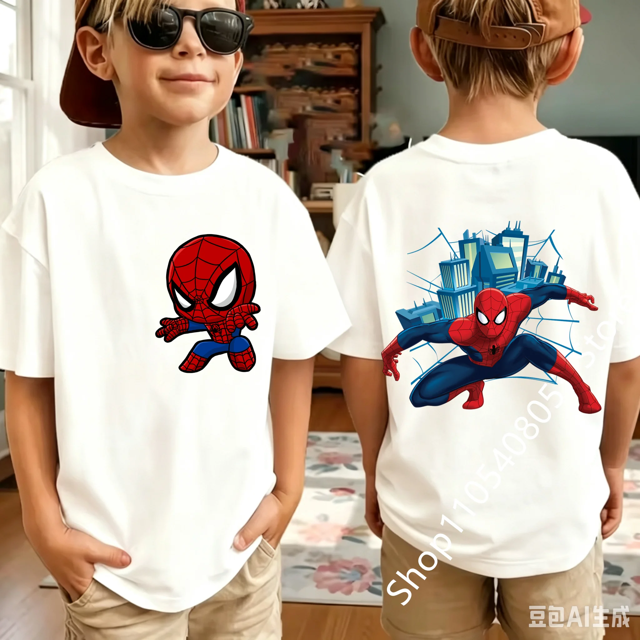 Spiders-Mans 2026 New Style Children's Pure Short-Sleeved Boys' Sport Shirt Girls' Casual Top Summer T-Shirt Cartoon Print