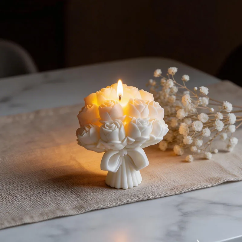 

Rose Bouquet Silicone Mold for Candle Soap Plaster Crafts Elegant White Flower Design Valentine's Day Gift Candle Making Supplie