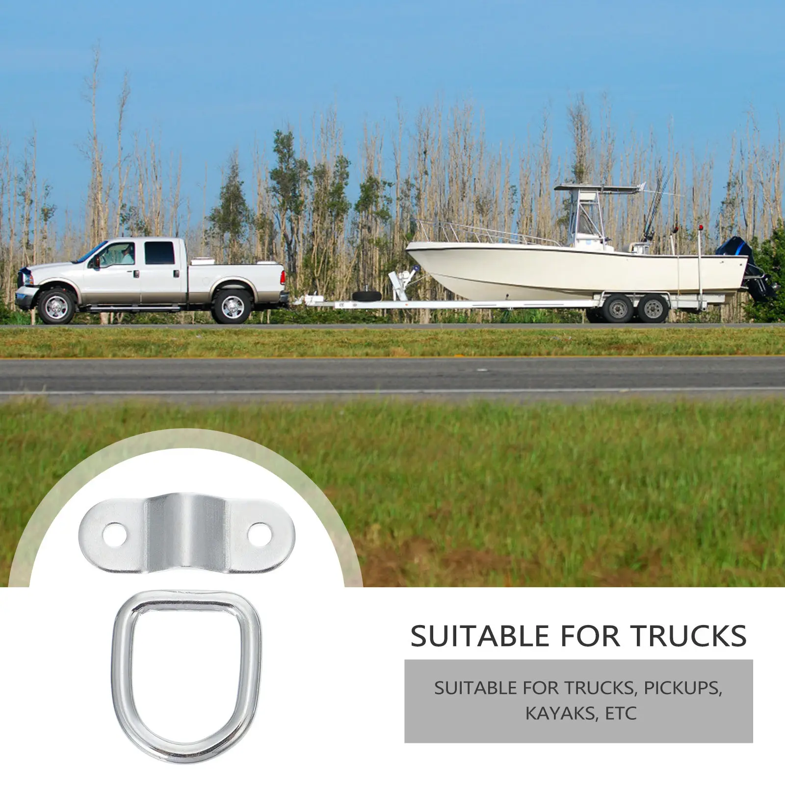 10Pcs D-Shaped Trailer Pull Ring Heavy Duty Tow Hook for Truck Pickup Kayak Outdoor Use Rustproof D-Type Pull Ring Silver