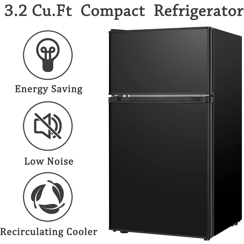 Mini refrigerador de 3,2 pies cúbicos con congelador, refrigerador compacto de 2 puertas con poco ruido, para dormitorio, sala de estar, dormitorio, cocina, oficina