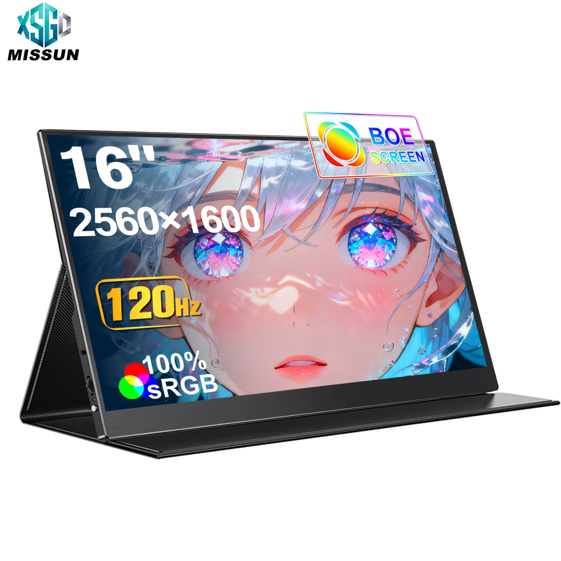 MISSUN 16-Inch 2.5K Portable Monitor 144Hz/120Hz 1600P HDR Low Blue Light For XBox PS4 / 5 Switch Cell Phone PC Loptop Extension
