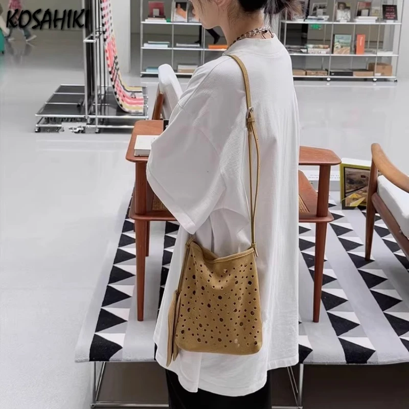 

Women All Match Travel Shoulder Bags Hollow Out Casual Vintage Y2k Aesthetic Underarm Bag Streetwear Trendy Purses and Handbags